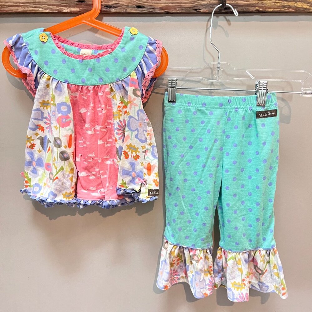 Matilda Jane Girls Size 2 Pajama Set With Ruffled Sleeves & Pants